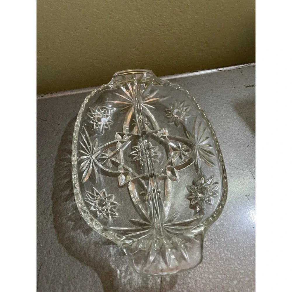 Vintage Anchor Hocking Early American Prescut Star Pattern Divided Relish Dishes